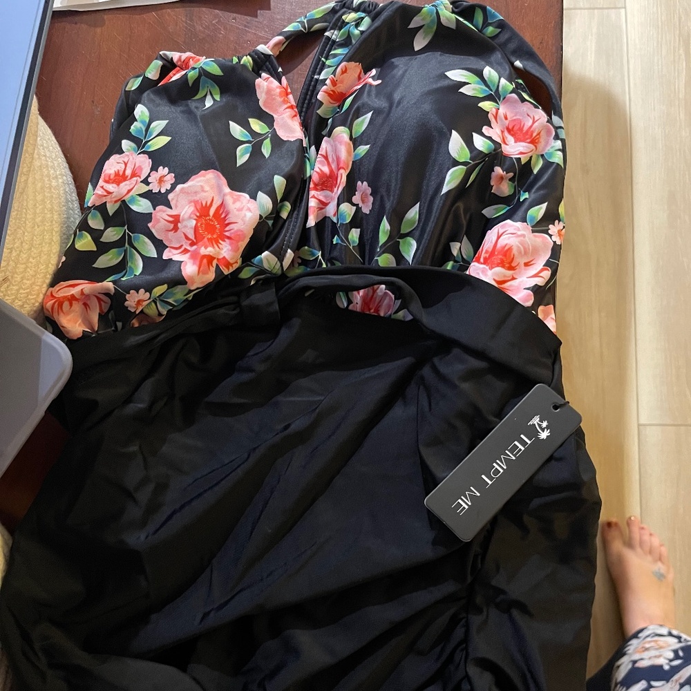 One piece floral/black swimsuit